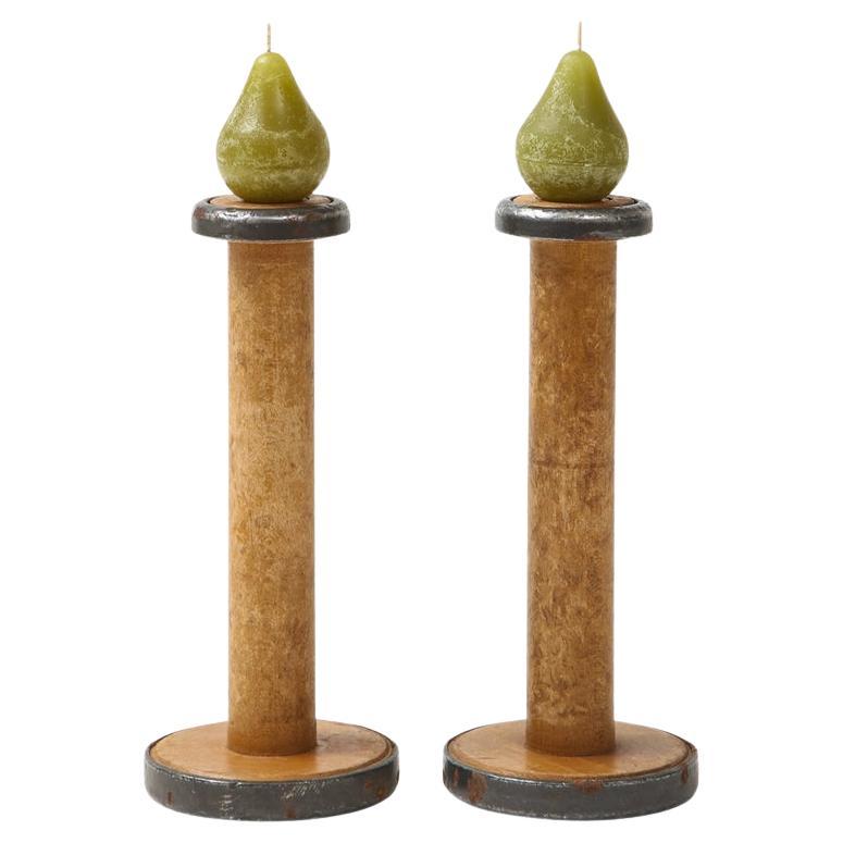 19th C. Wood Spindle Candlesticks