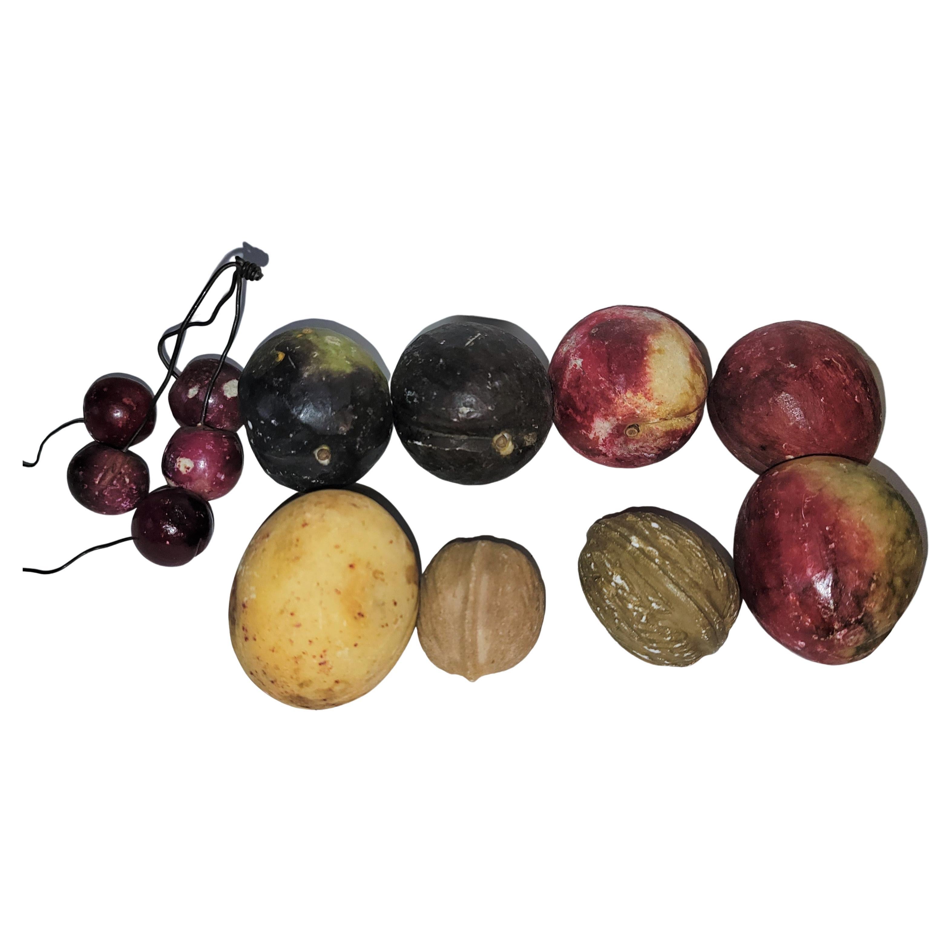 19th C Wooden Bowl with 40 Pieces of Stone Fruit For Sale 1