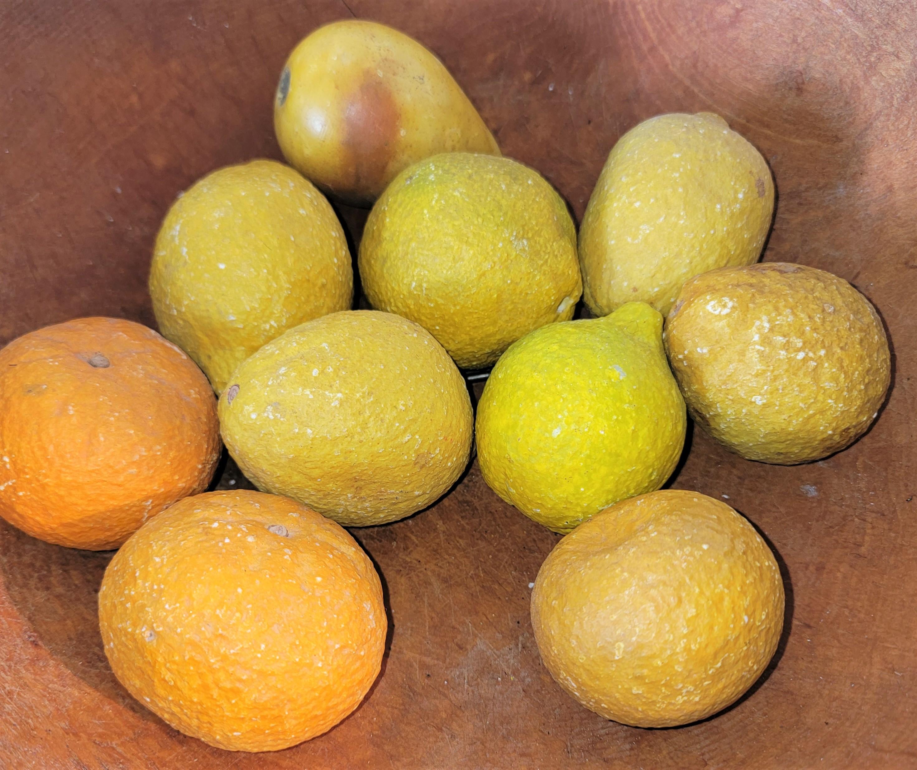 19th C Wooden Bowl with 40 Pieces of Stone Fruit For Sale 2