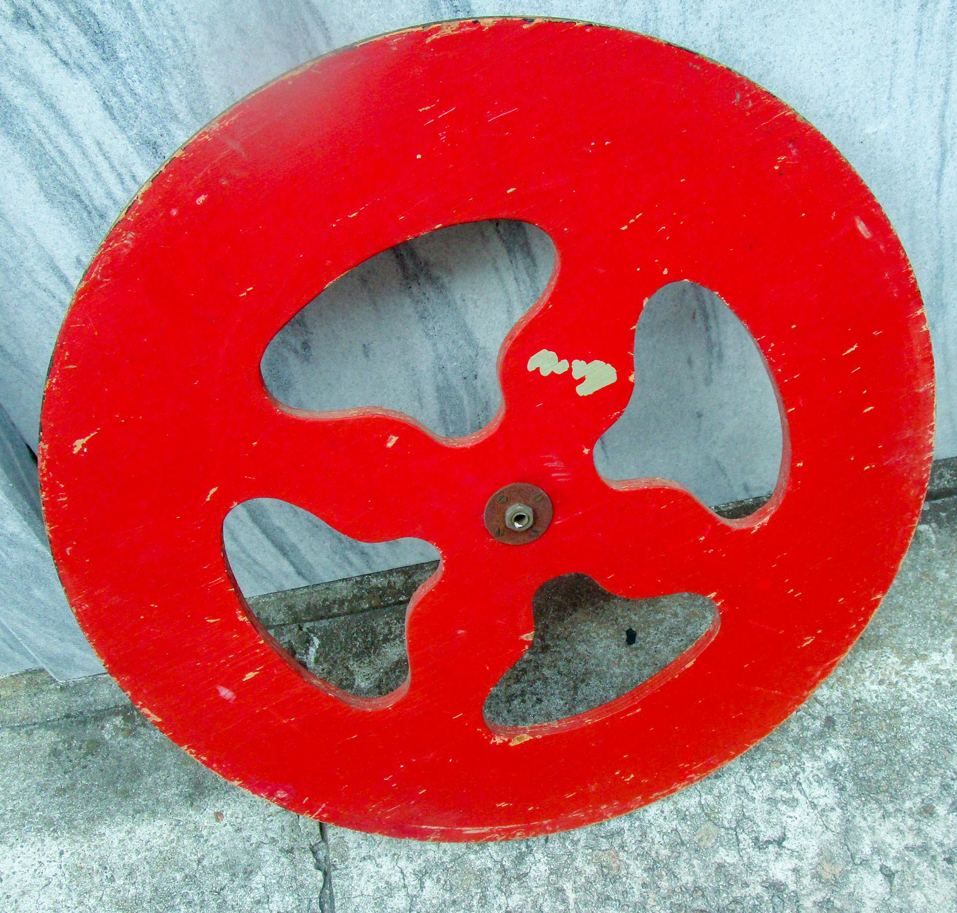 Late 19th Century 19thc Wooden Folk Art Gaming Wheel with Original Red Paint & Cardinal Design For Sale
