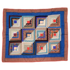 19th C Wool Challis Log Cabin Crib Quilt