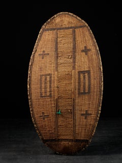 19th Century Woven Wicker and Wood Azande War Shield, DRC