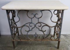 19th Century Wrought Iron Console with Travertine Top