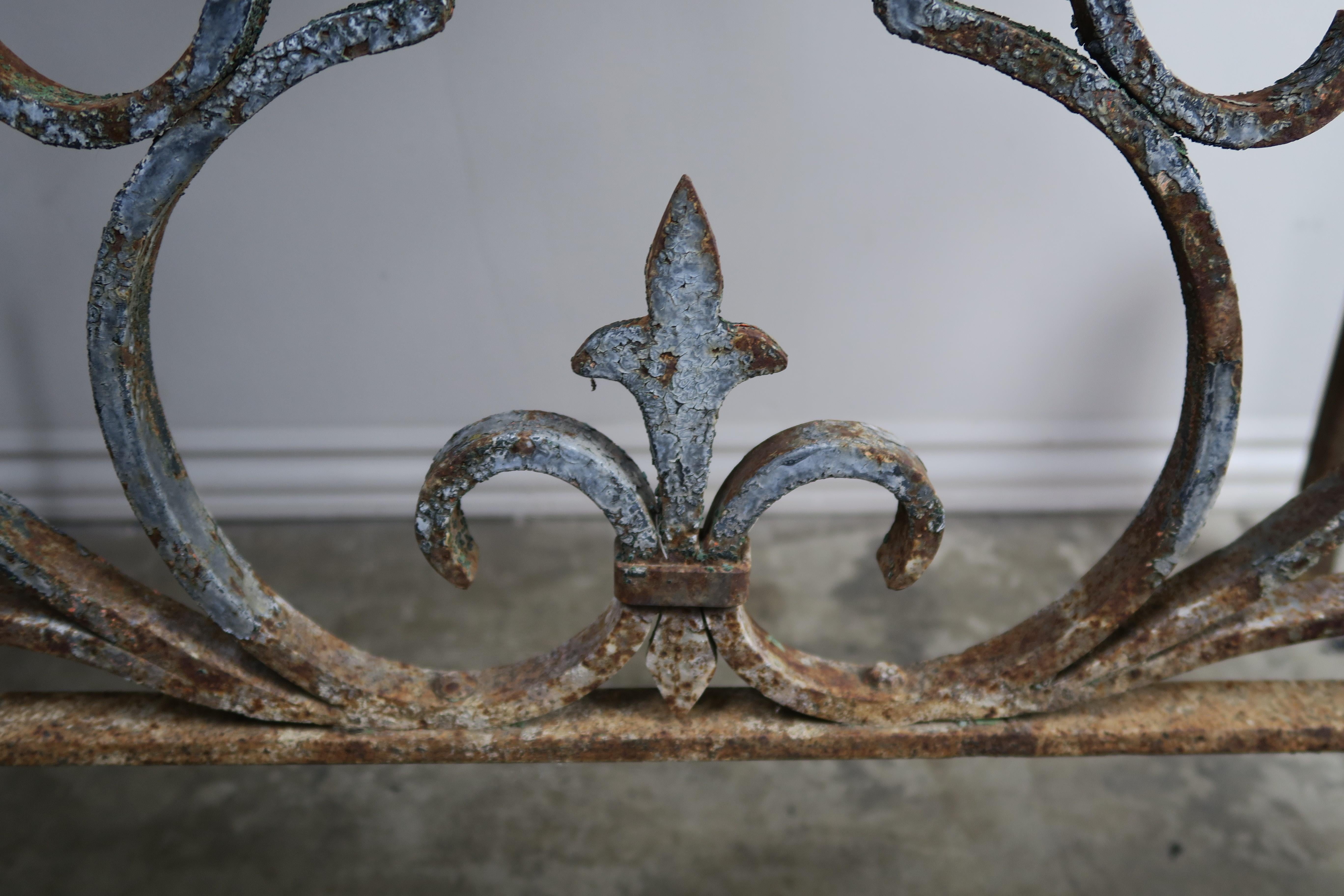 19th Century Wrought Iron Console with Travertine Top In Distressed Condition In Los Angeles, CA