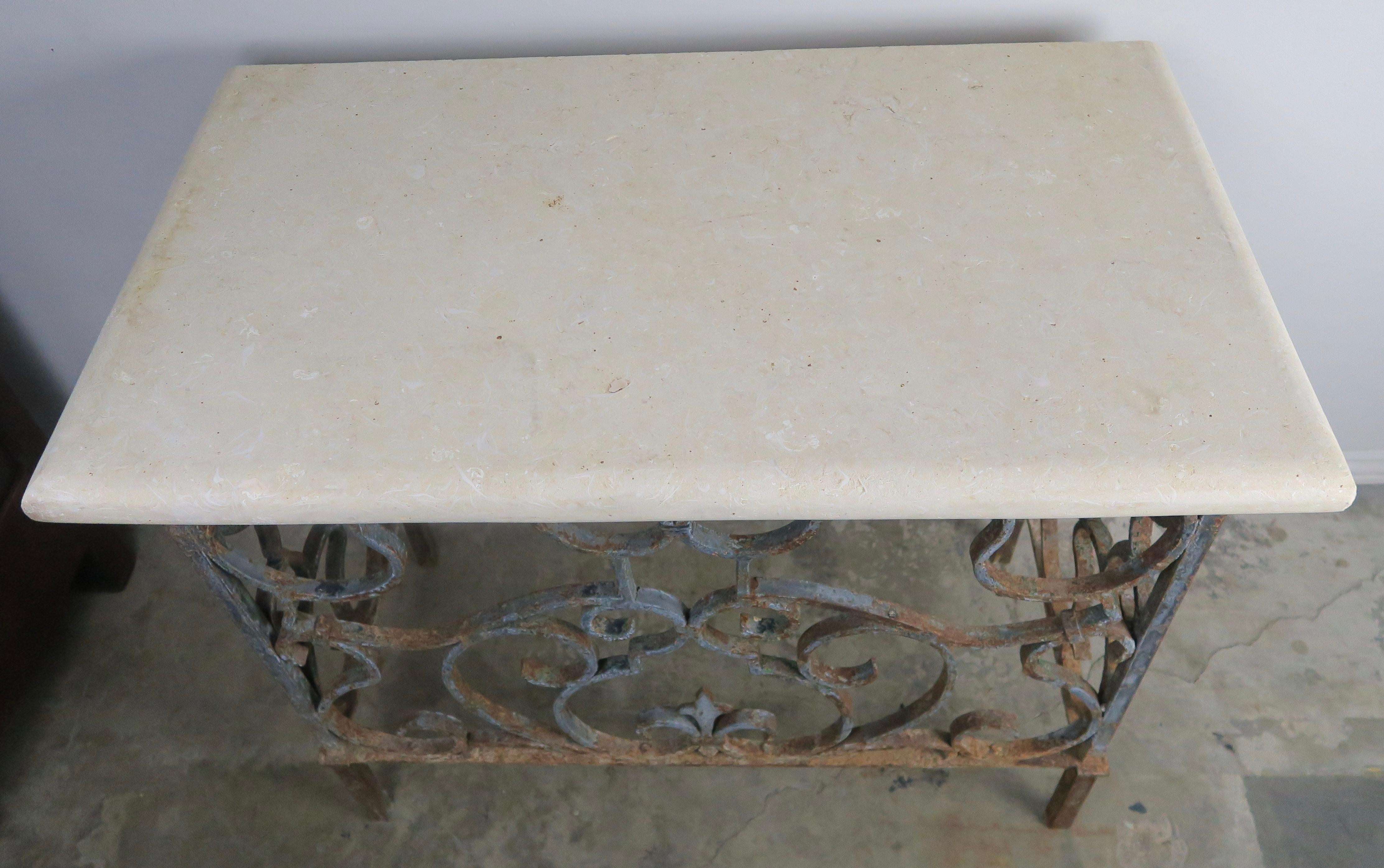 19th Century Wrought Iron Console with Travertine Top 1