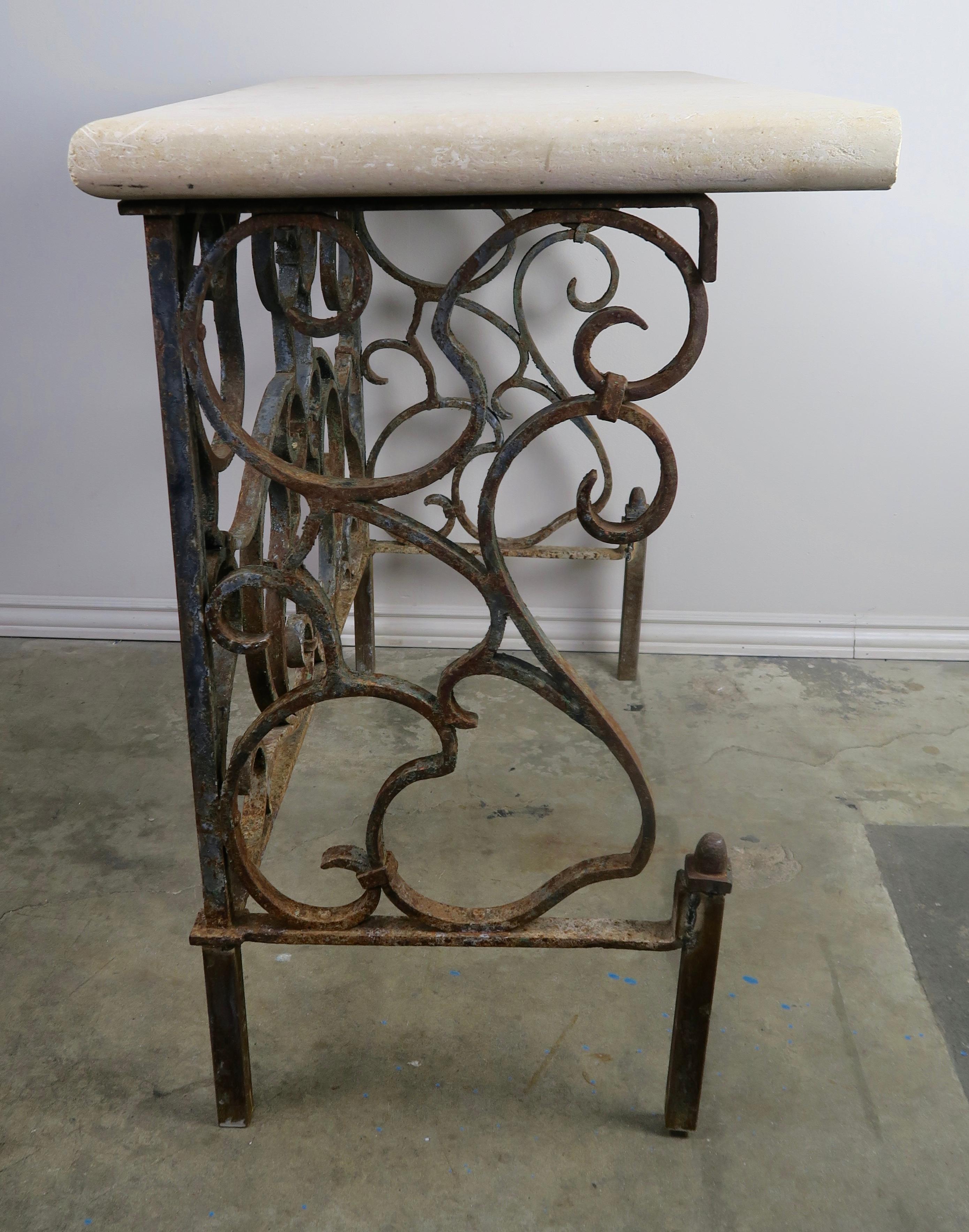 19th Century Wrought Iron Console with Travertine Top 2