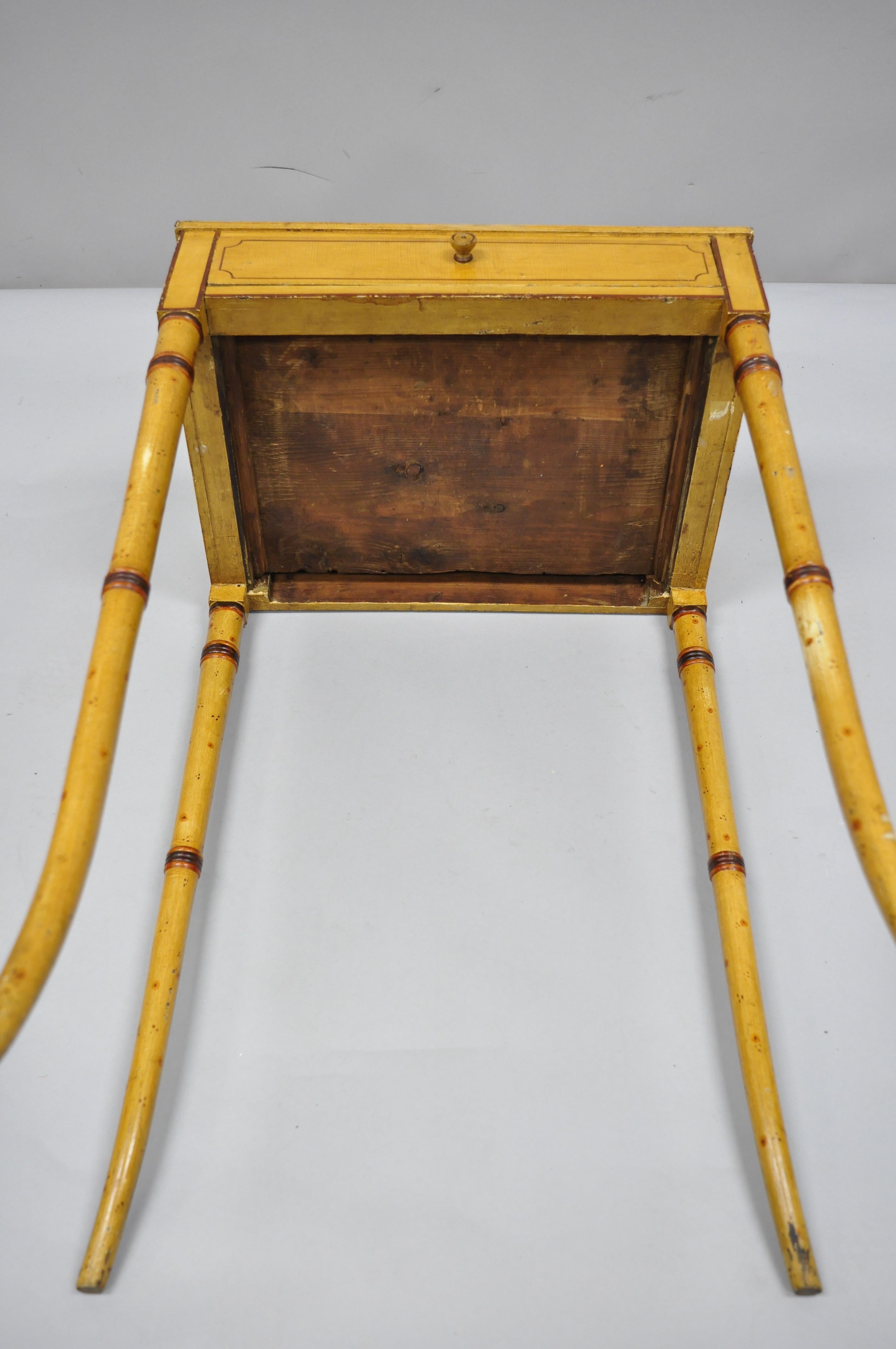 Yellow English Victorian Faux Bamboo One Drawer Side End Table Nightstand 6