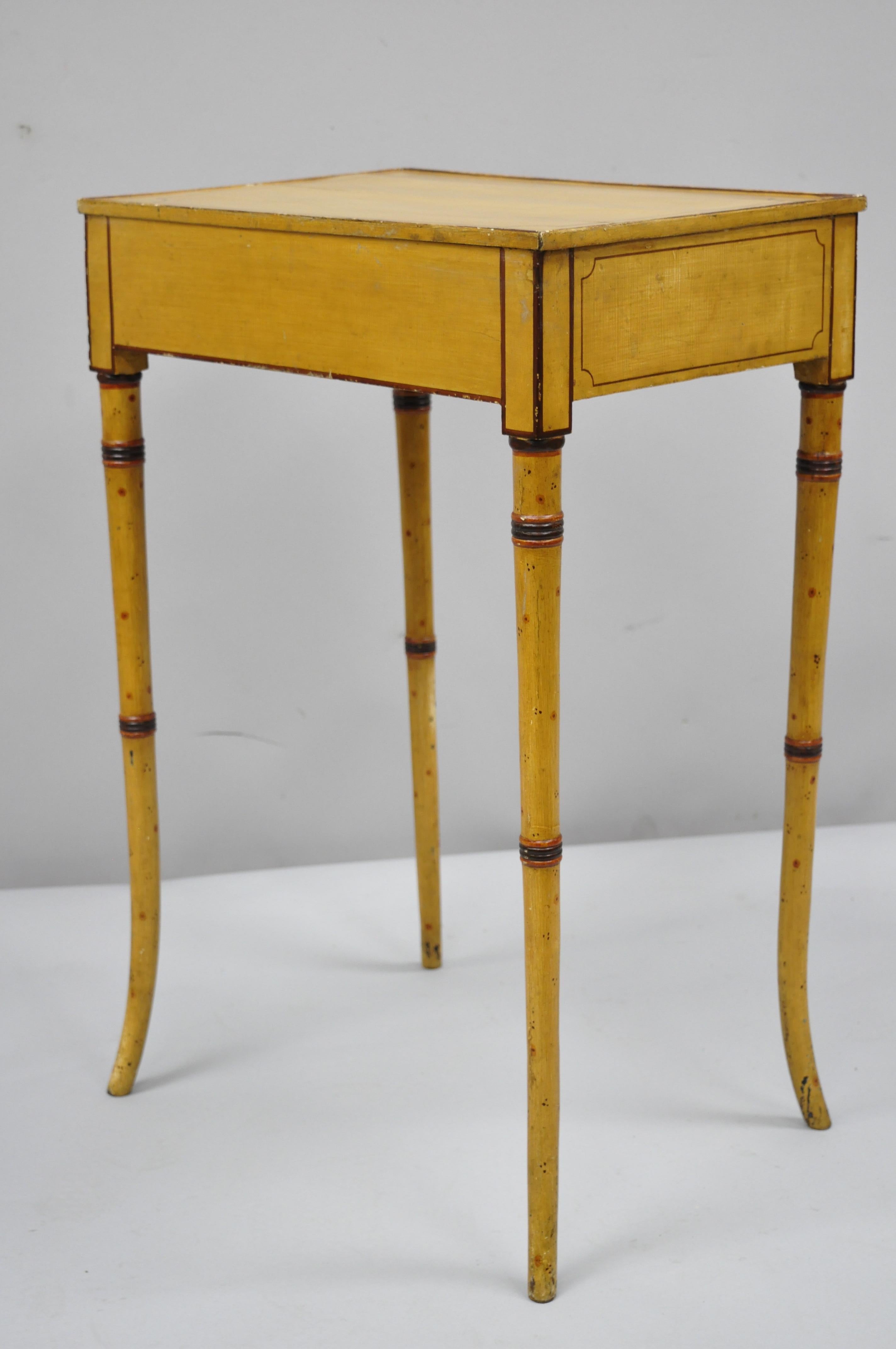 Yellow English Victorian Faux Bamboo One Drawer Side End Table Nightstand 7