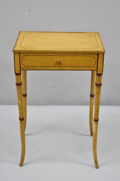 Yellow English Victorian Faux Bamboo One Drawer Side End Table Nightstand