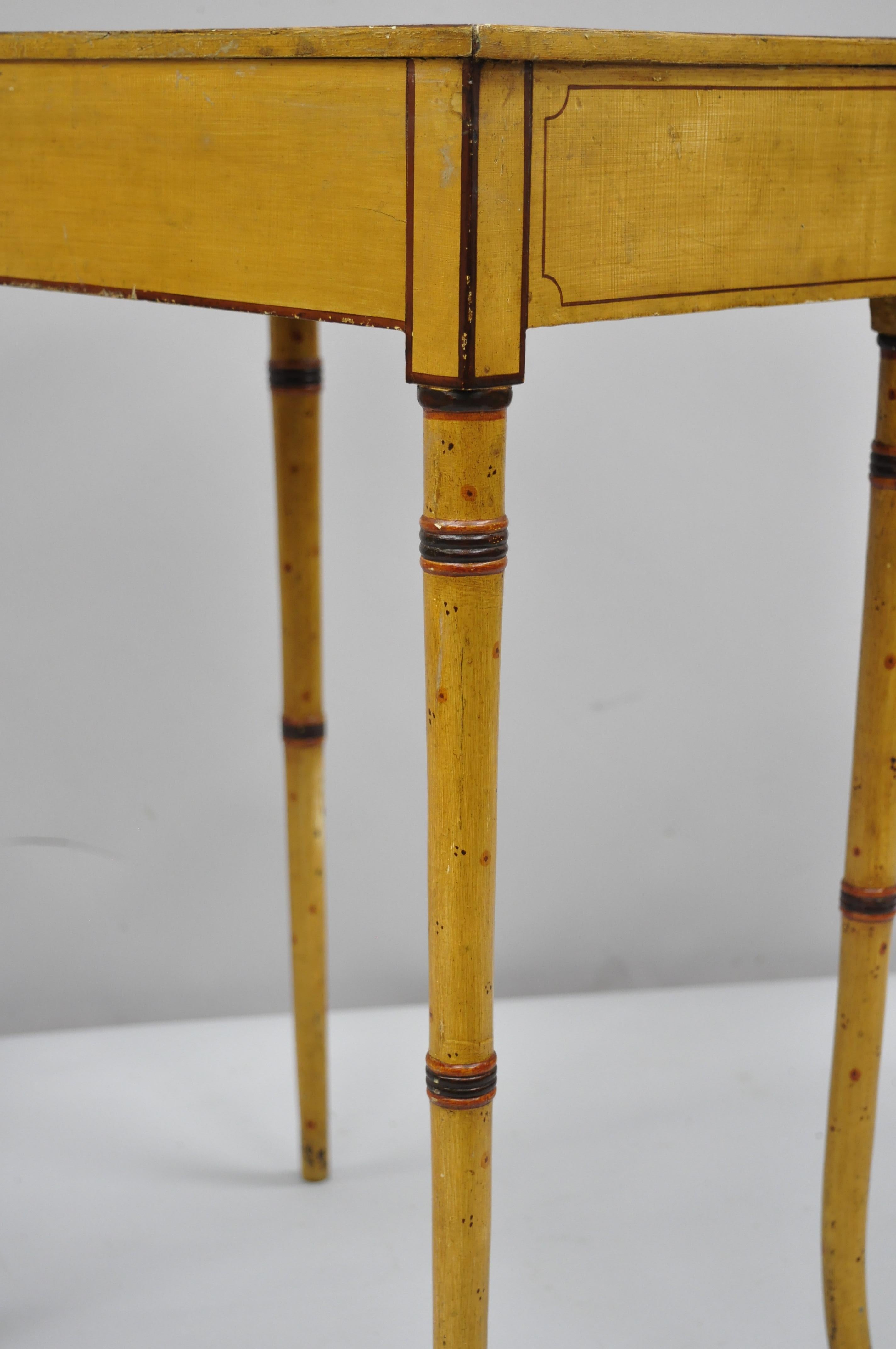 Yellow English Victorian Faux Bamboo One Drawer Side End Table Nightstand 1