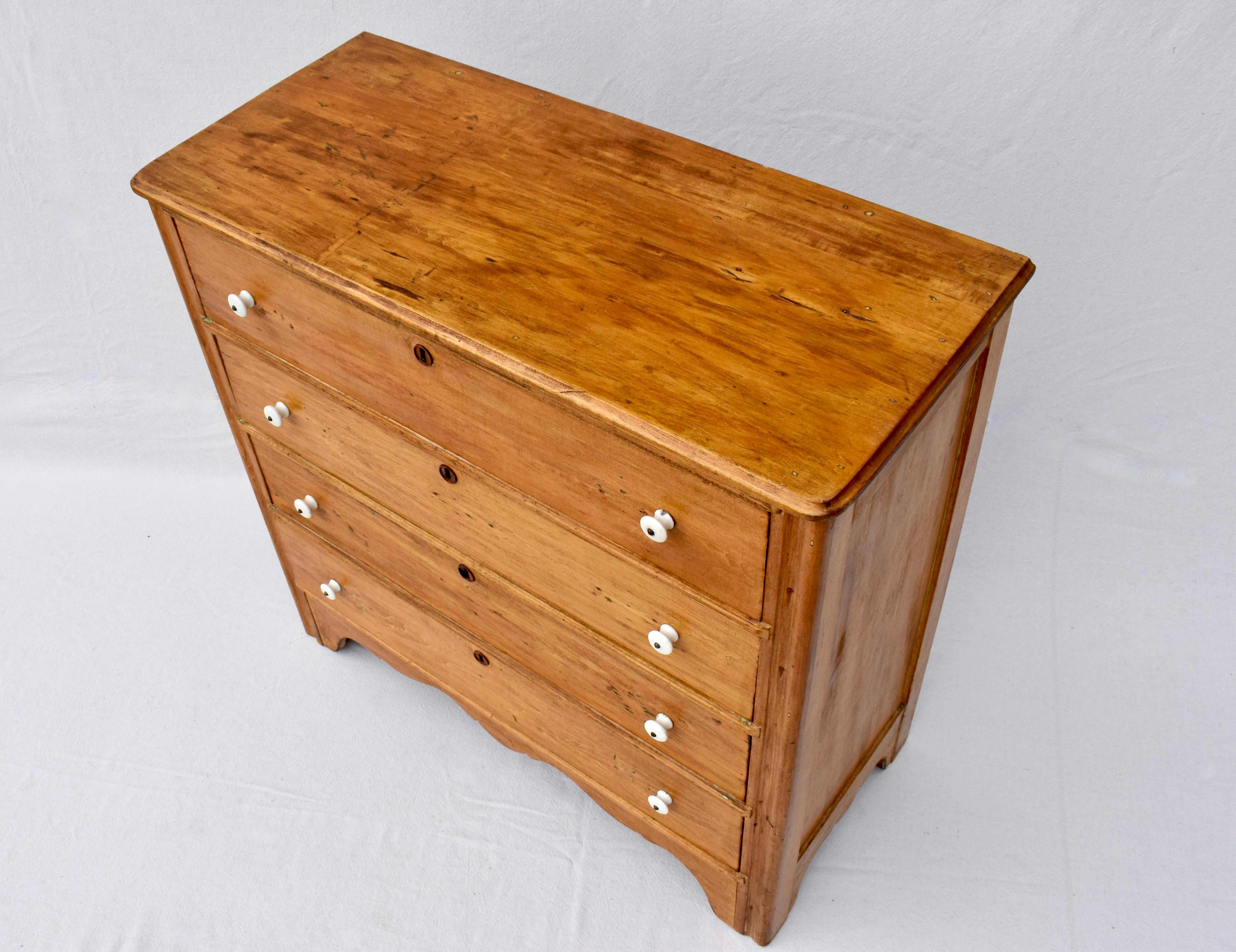Porcelain 19th C. Yellow Pine Chest of Drawers
