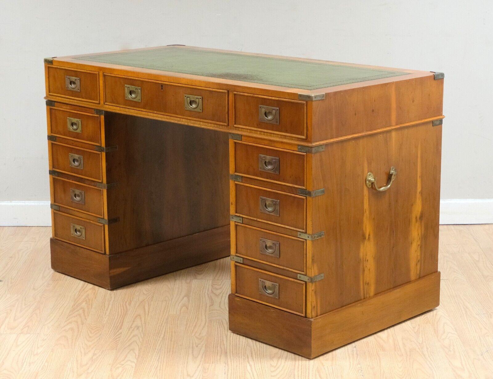 We are delighted to offer for sale this lovely Vintage 19th C Military campaign partner pedestal desk with green leather top.

This pedestal partner desk is a lovely design with great proportions from any angle. It is quite unusual in the sense