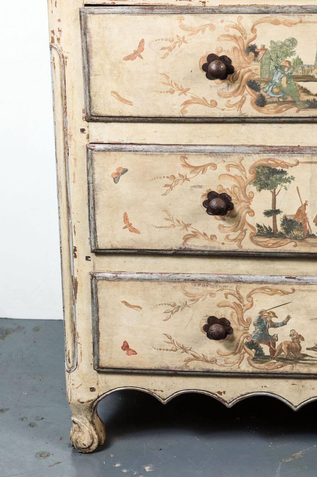 French 19th Century, Decoupage, Crème Painted Commode