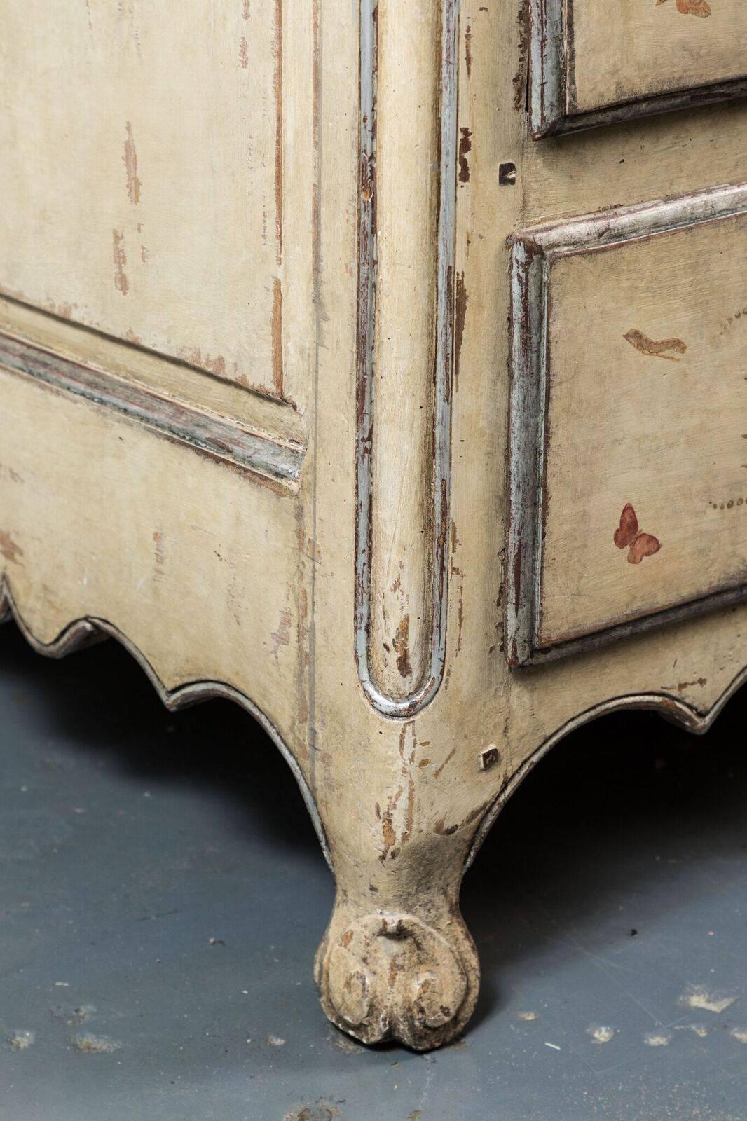 19th Century, Decoupage, Crème Painted Commode In Good Condition In Newport Beach, CA