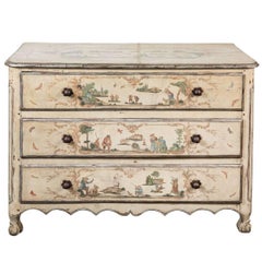 19th Century, Decoupage, Crème Painted Commode