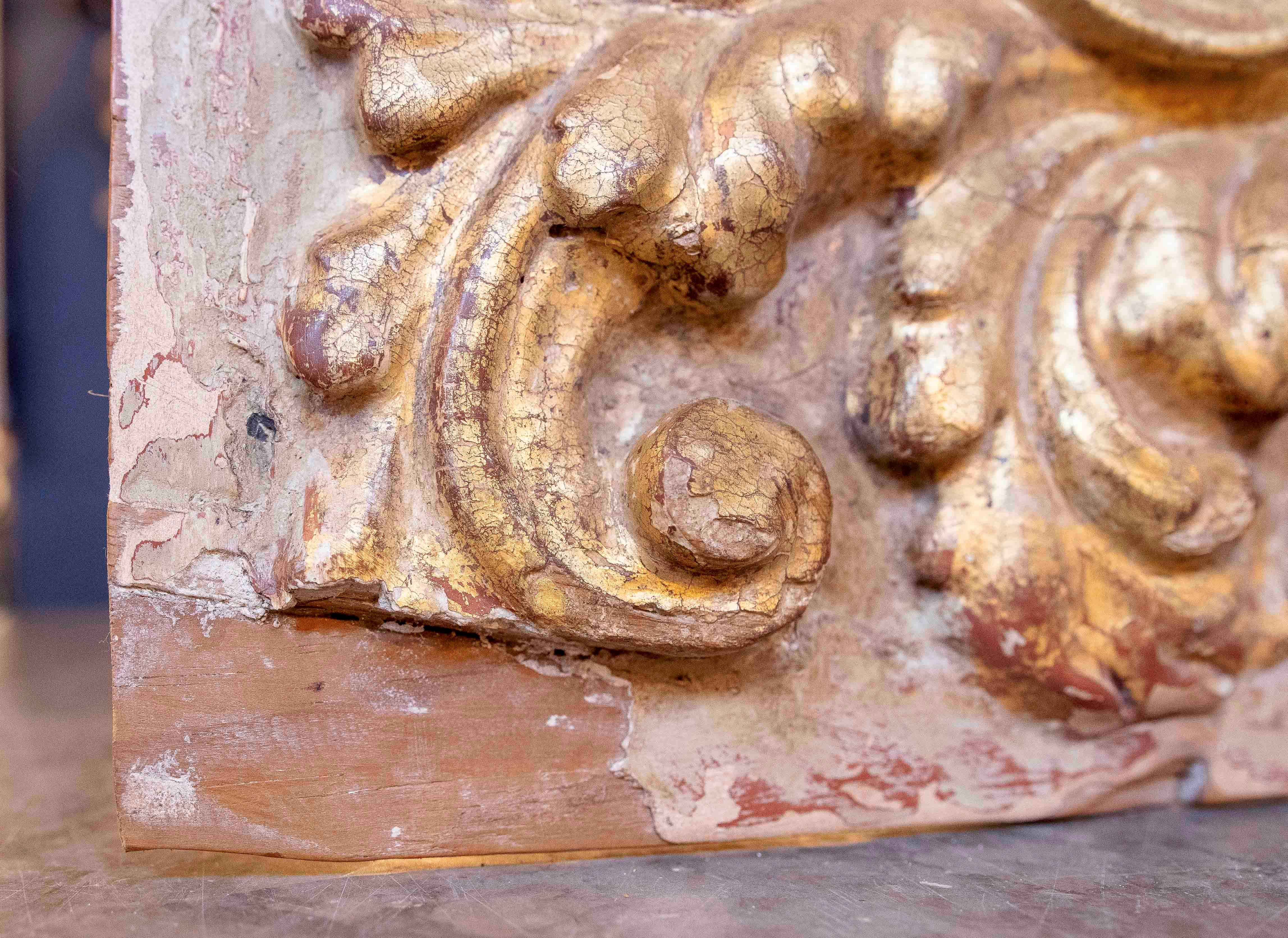 XIX Relieve de madera tallada y policromada con motivos vegetales y orla en venta 4