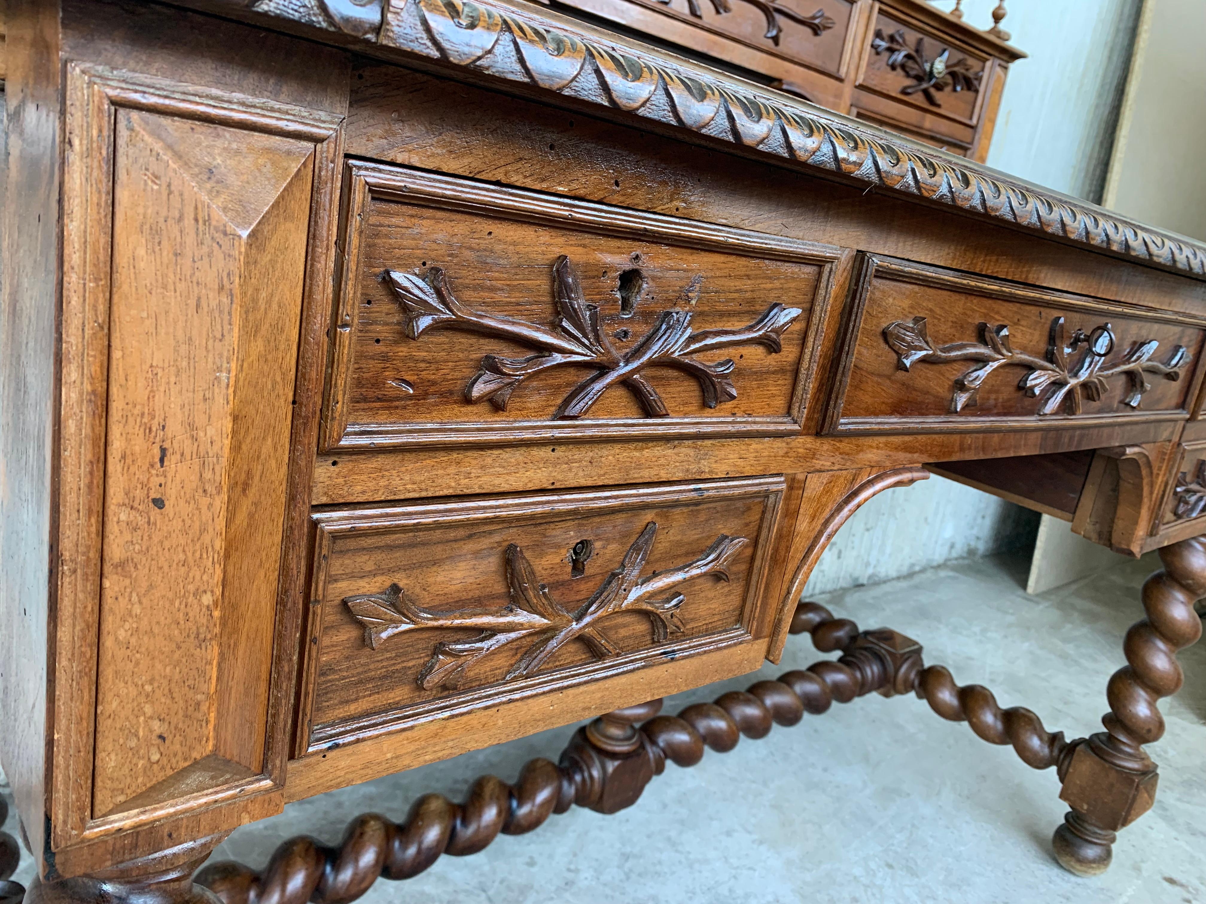 19th Carved Oak Renaissance Style Desk with Leather Top and Two Leaves 4