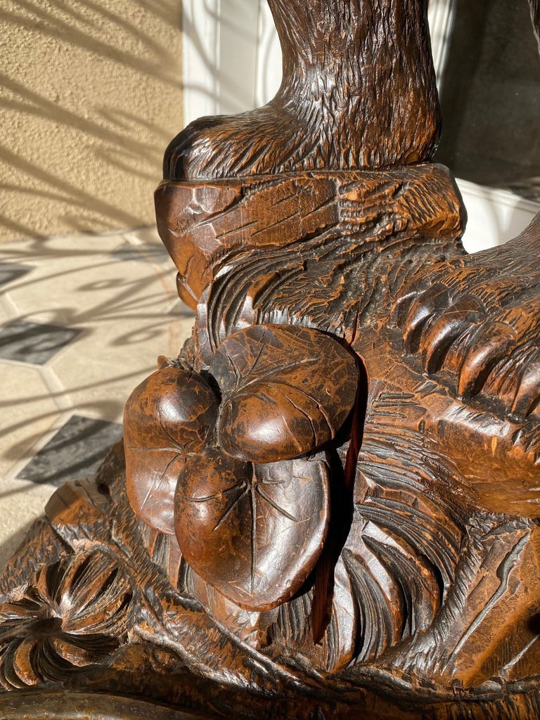 19th Carved Wood Black Forest Bears Tree Umbrella Cane Hat Stick Coat