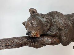 19th Carved Wood Black Forest Bears Tree Umbrella Cane Hat Stick Coat Stand Rack