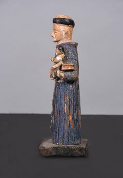 19th Century Carved Wood Saint Anthony Santo Sculpture
