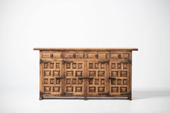 19th Catalan Spanish Baroque Carved Walnut Tuscan Credenza or Buffet