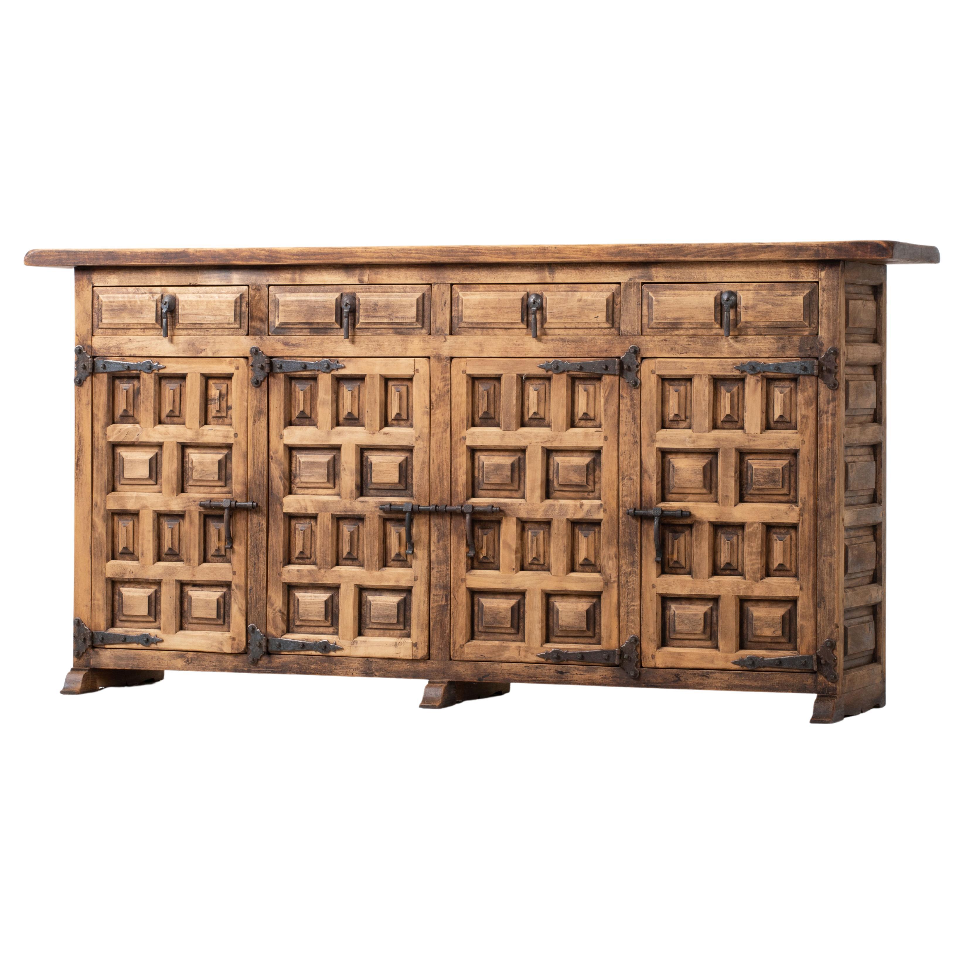 19th Catalan Spanish Baroque Carved Walnut Tuscan Credenza or Buffet