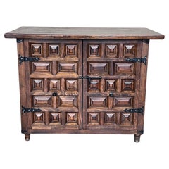 19th Catalan Spanish Baroque Carved Walnut Tuscan Two Doors Credenza or Buffet