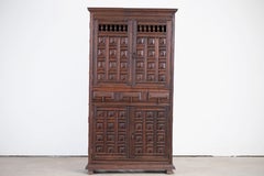 19th Catalan Spanish Baroque Carved Walnut Tuscan Two Doors Wardrobe or Cabinet