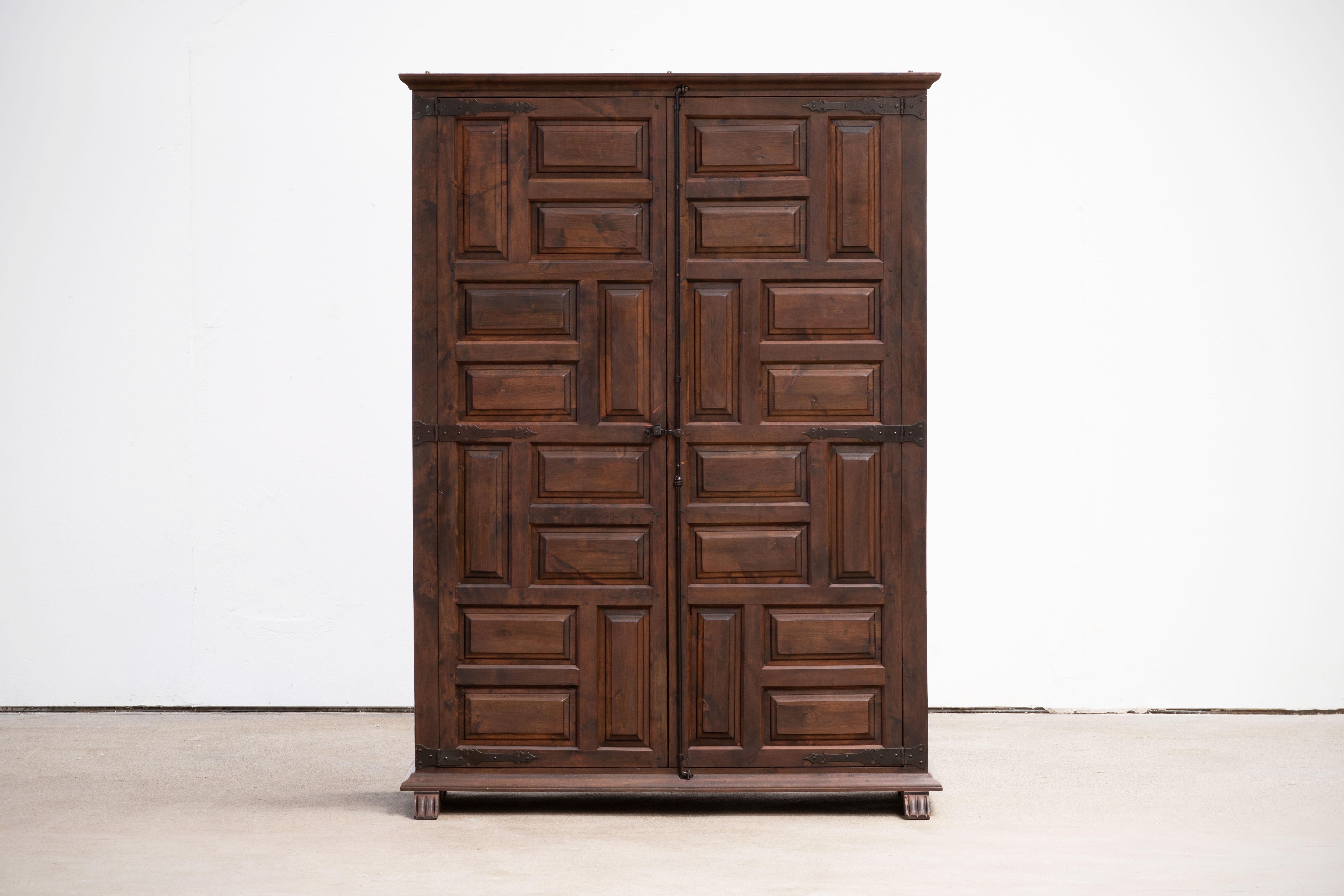 19th Century 19th Catalan Spanish Baroque Carved Walnut Tuscan Two doors Wardrobe or Cabinet