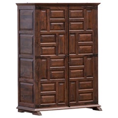 19th Catalan Spanish Baroque Carved Walnut Tuscan Two doors Wardrobe or Cabinet