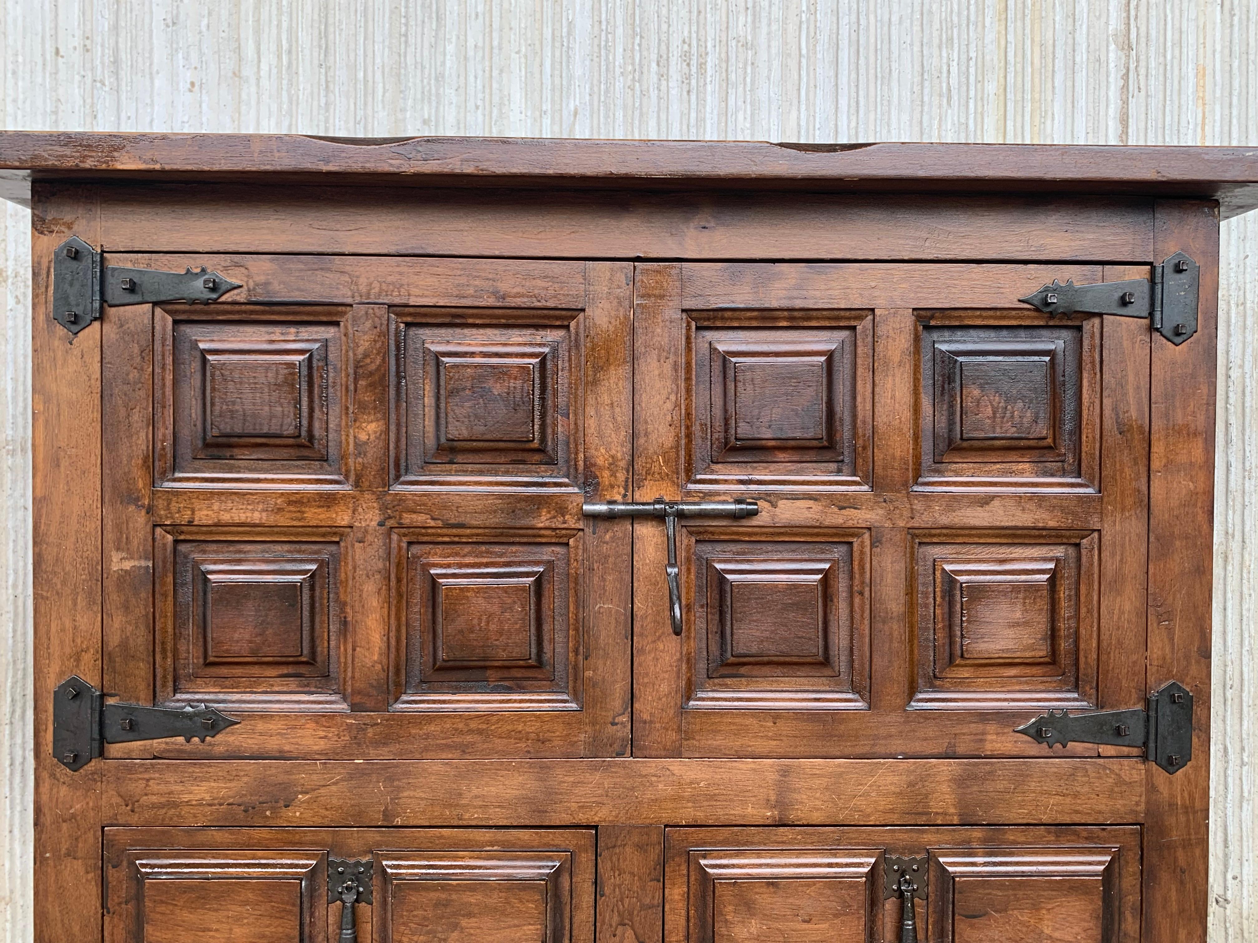 19th Catalan Spanish Baroque Carved Walnut Tuscan Two Drawers Chest of Drawers 5