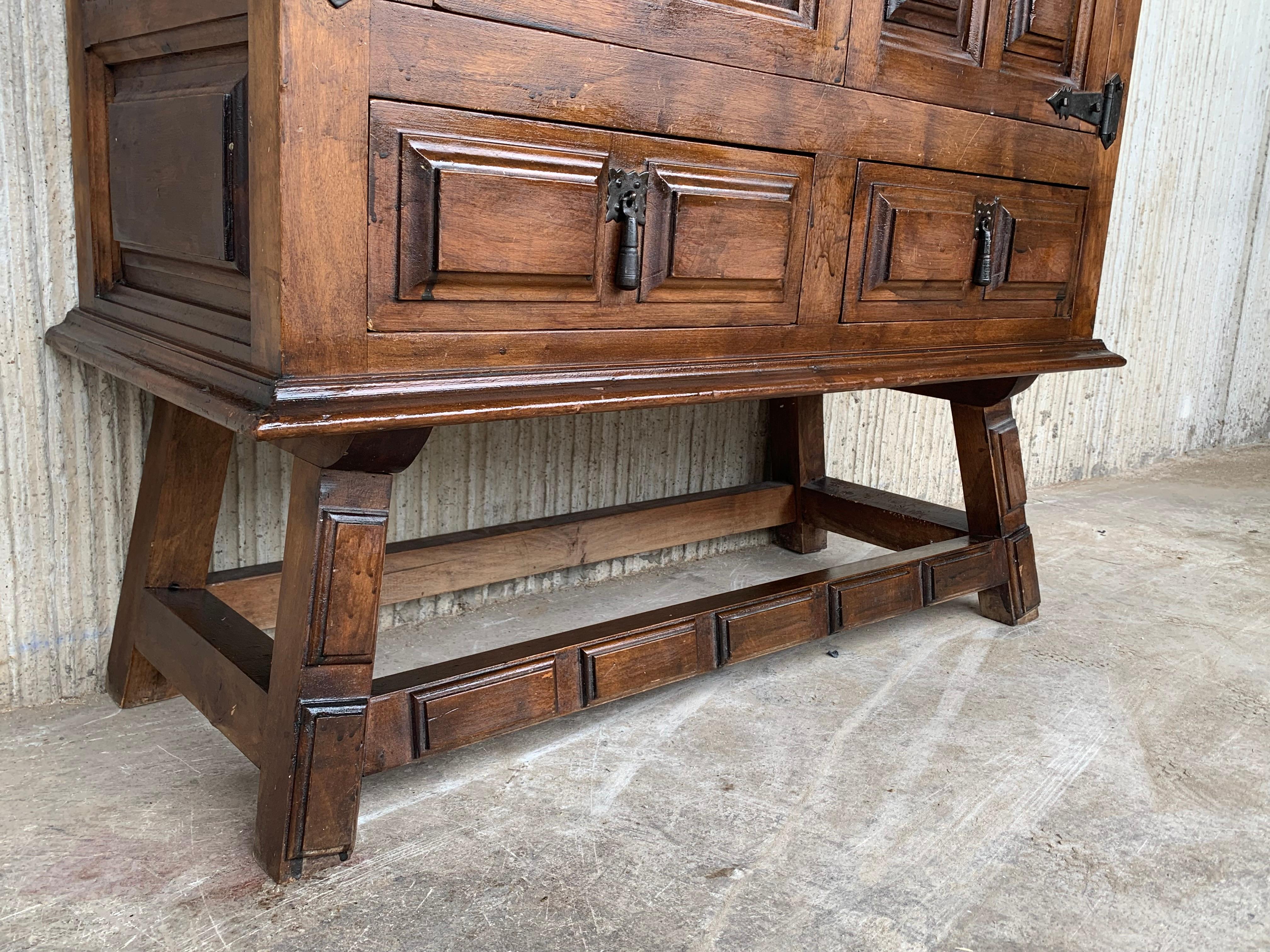 19th Catalan Spanish Baroque Carved Walnut Tuscan Two Drawers Chest of Drawers 7