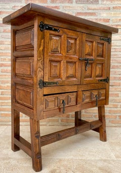 19th Catalan Spanish Baroque Carved Walnut Tuscan Two Drawers Chest of Drawers