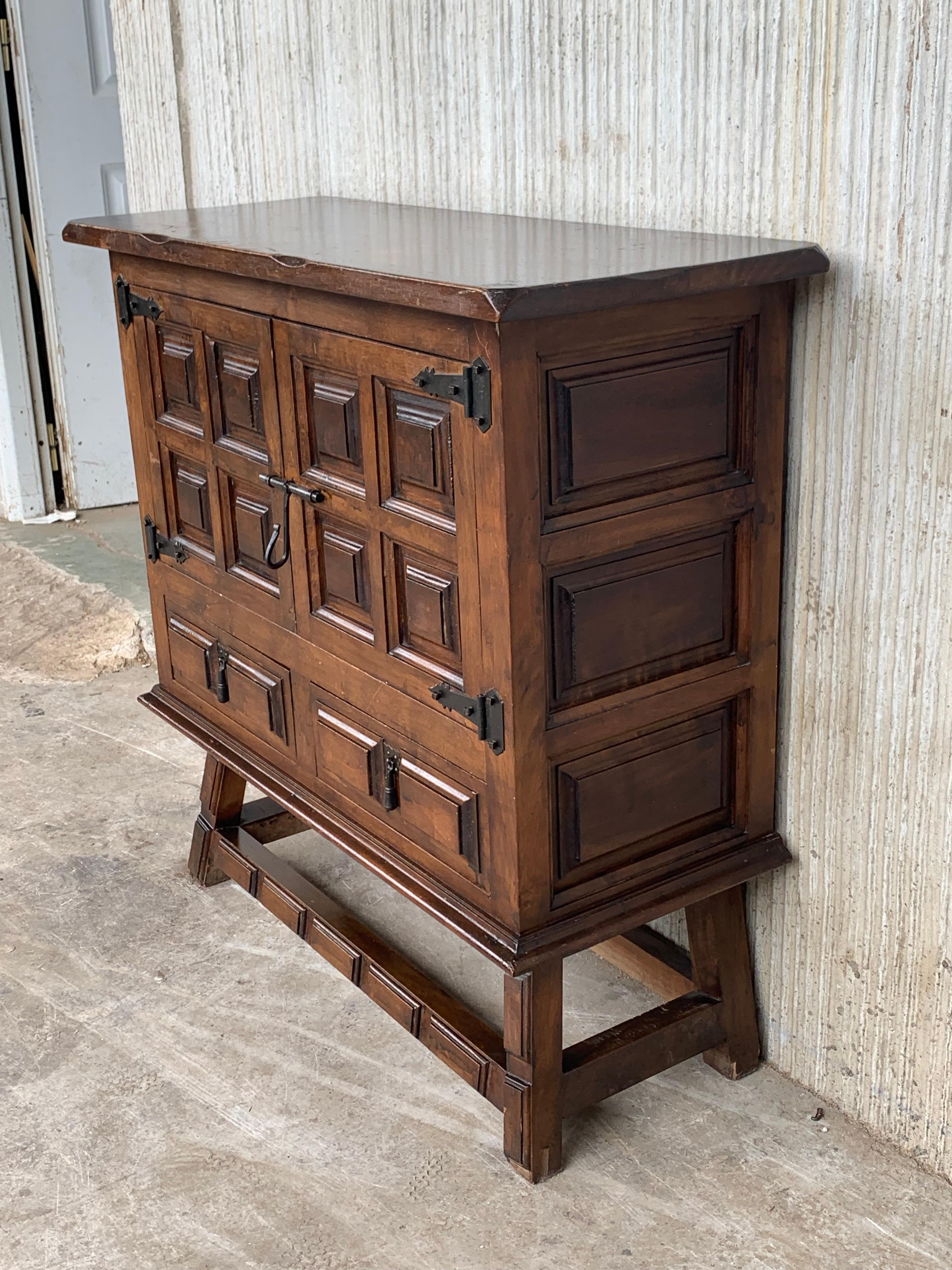 20th Century 19th Catalan Spanish Baroque Carved Walnut Tuscan Two Drawers Chest of Drawers