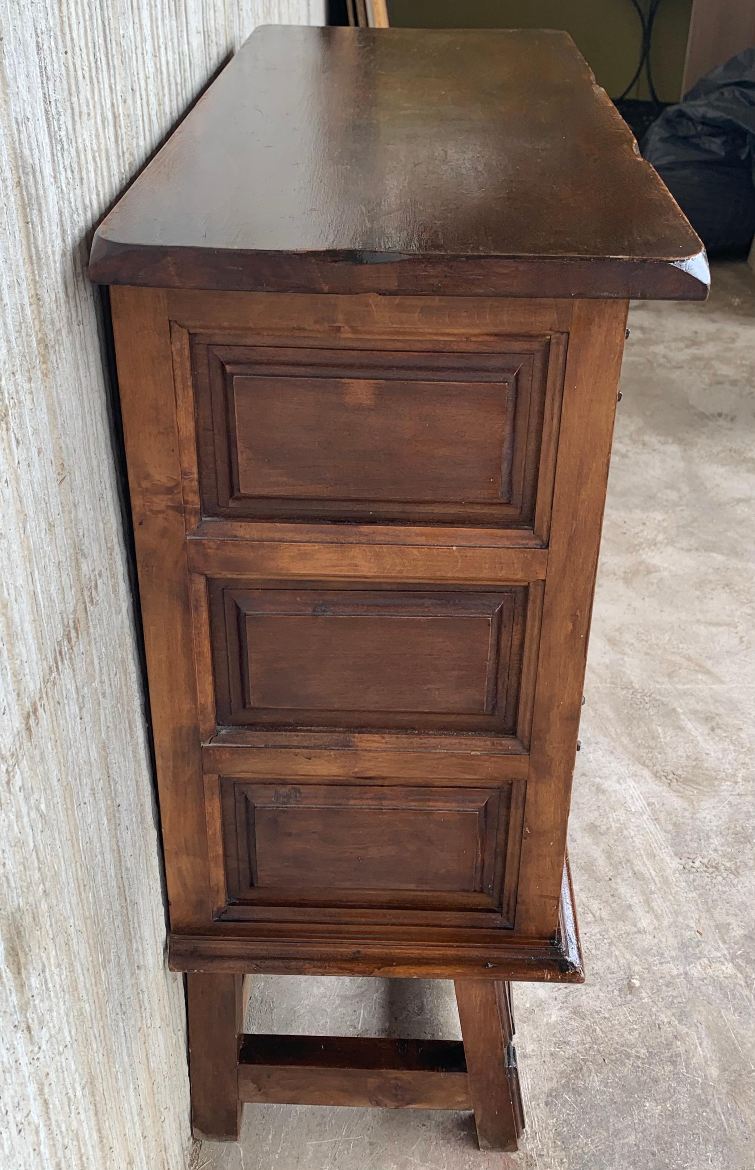 19th Catalan Spanish Baroque Carved Walnut Tuscan Two Drawers Chest of Drawers 2