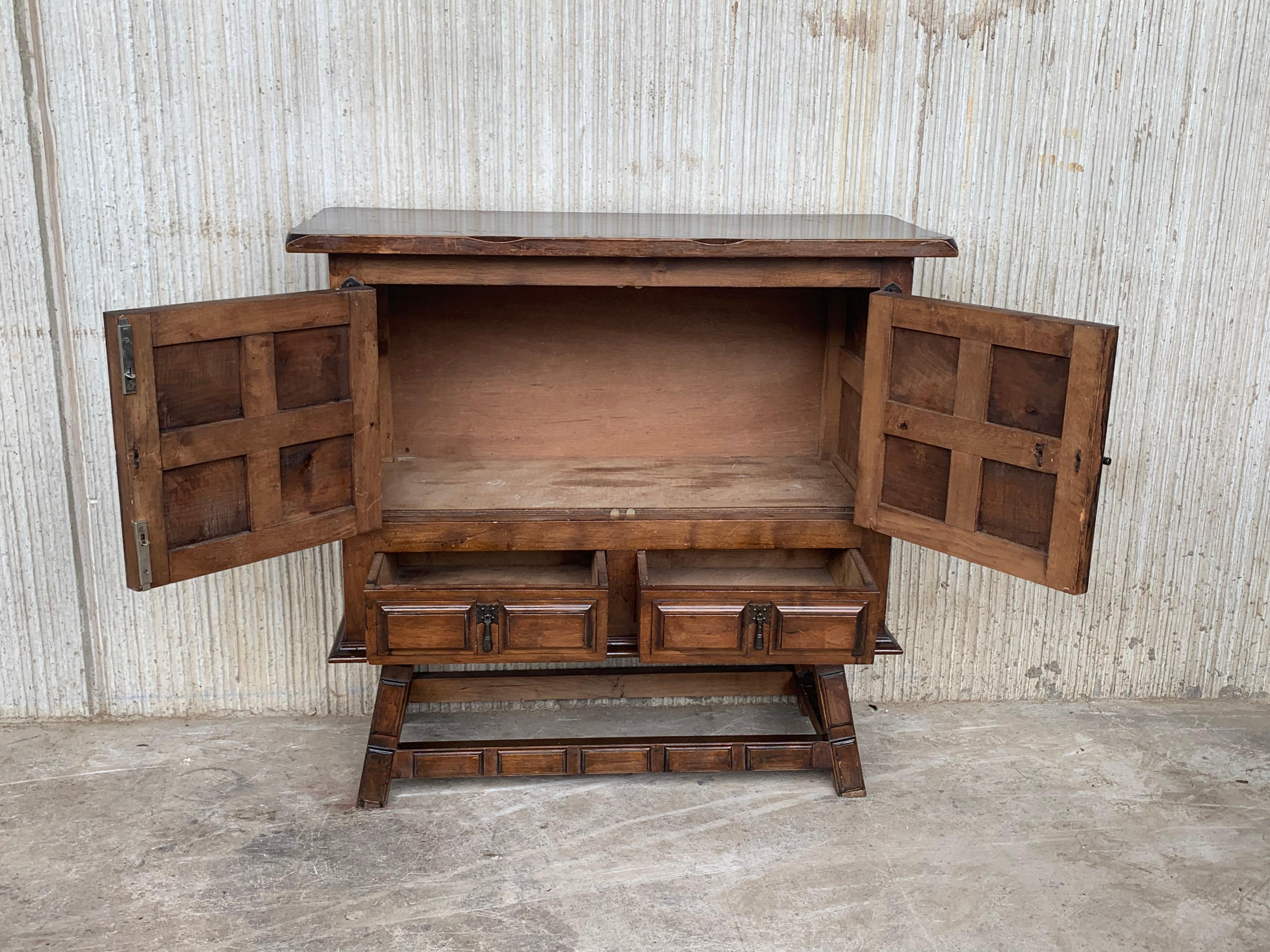 19th Catalan Spanish Baroque Carved Walnut Tuscan Two Drawers Chest of Drawers 3