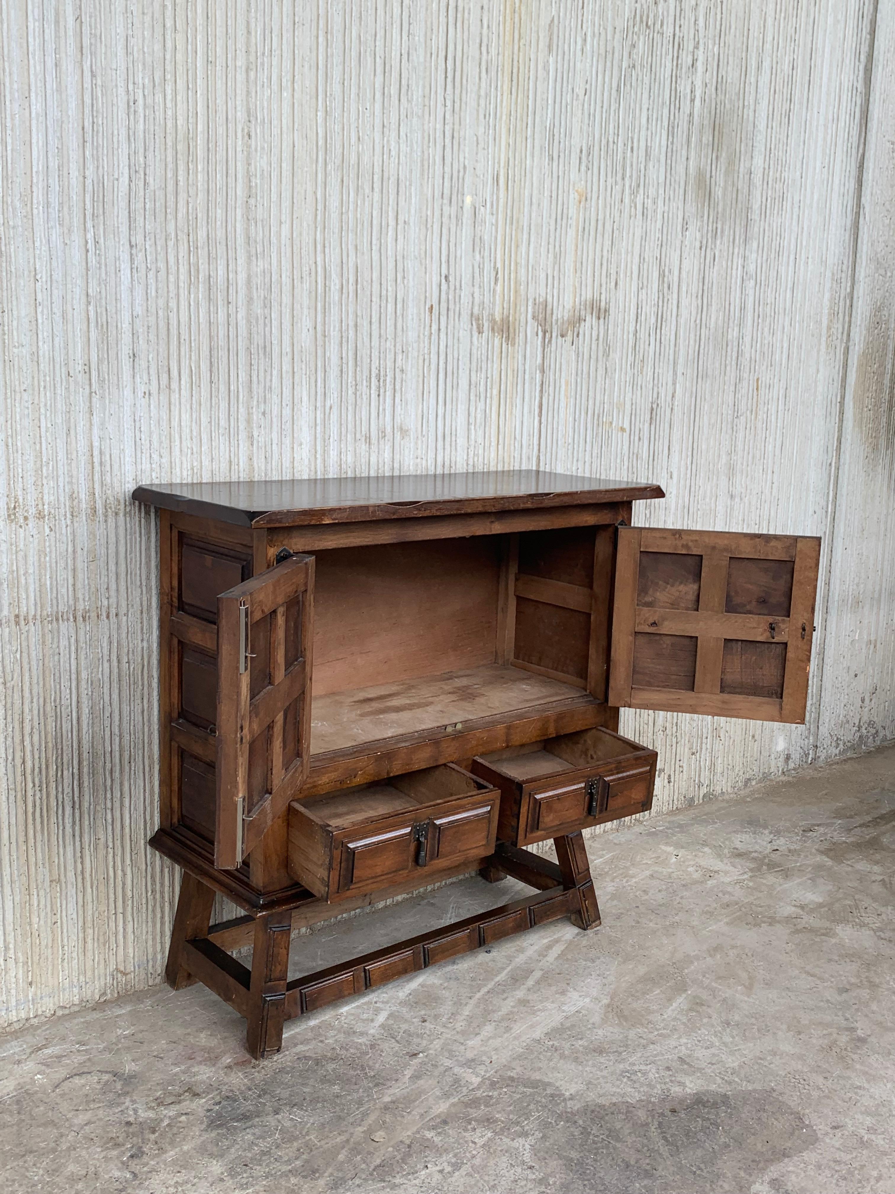 19th Catalan Spanish Baroque Carved Walnut Tuscan Two Drawers Chest of Drawers 4