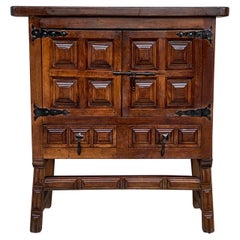 19th Catalan Spanish Baroque Carved Walnut Tuscan Two Drawers Chest of Drawers
