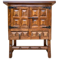 19th Catalan Spanish Baroque Carved Walnut Tuscan Two Drawers Chest of Drawers