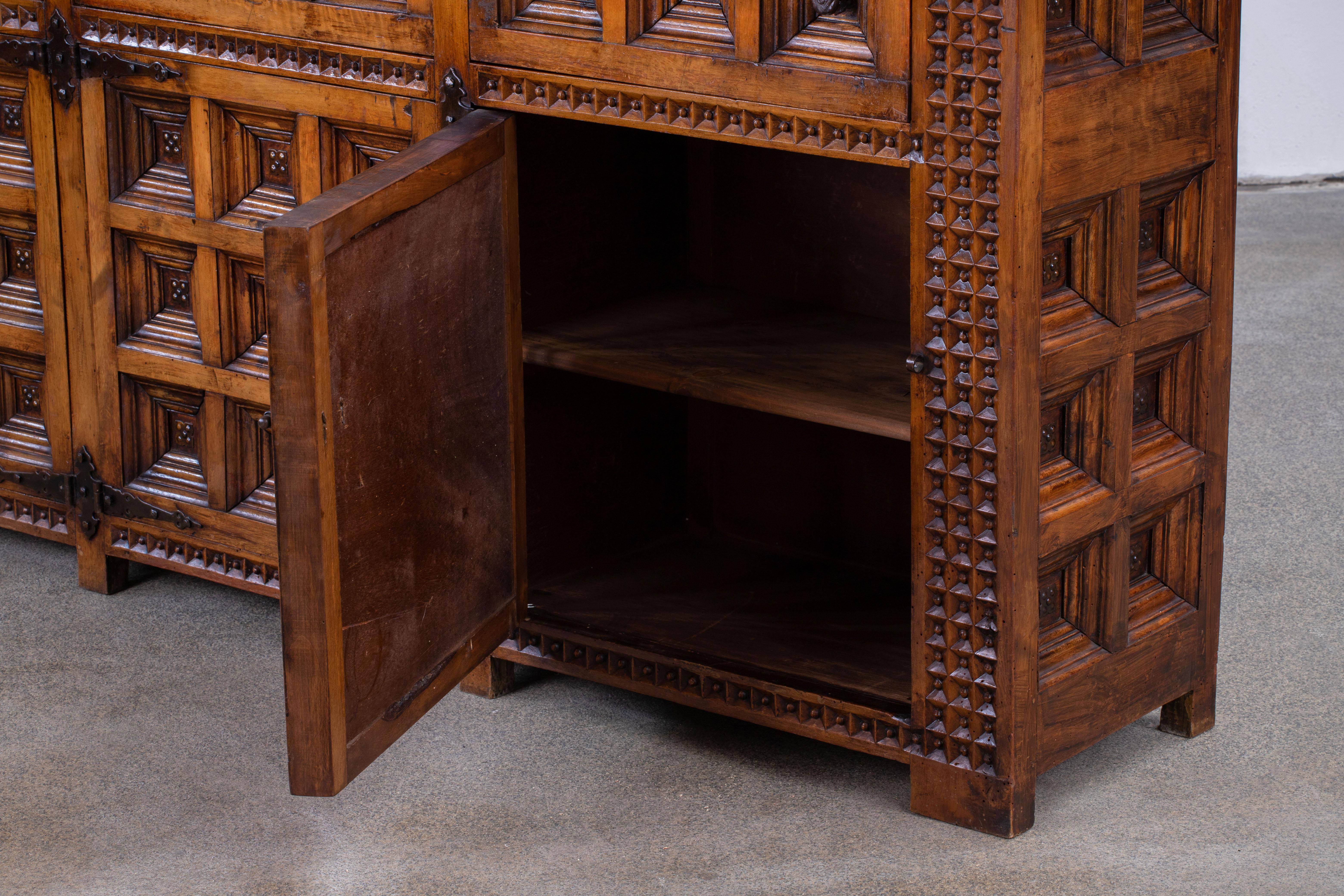 19th Catalan Spanish Baroque Carved Walnut Tuscan Two Drawers Credenza or Buffet 5