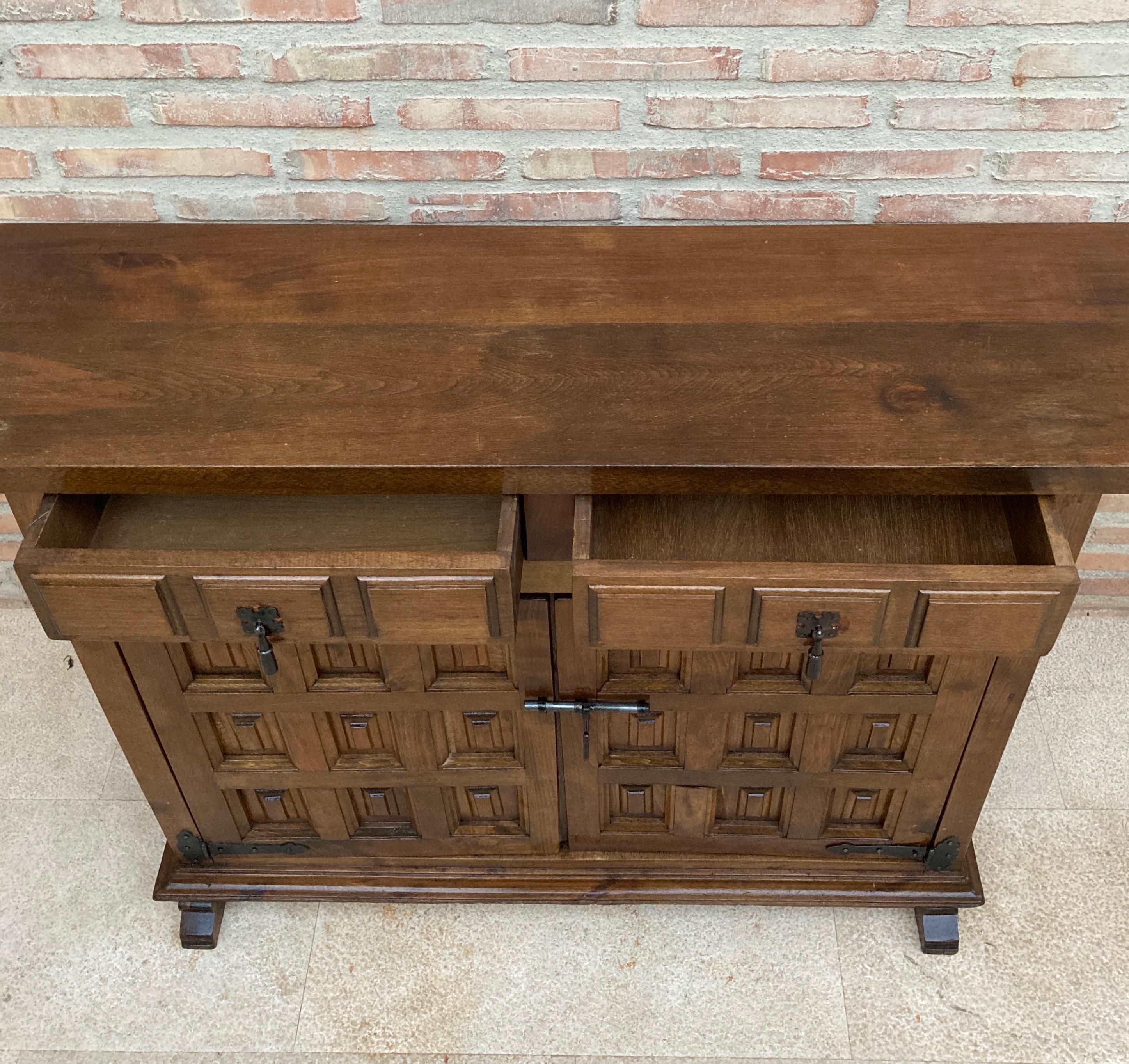 19th Catalan Spanish Baroque Carved Walnut Tuscan Two Drawers Credenza or Buffet 7
