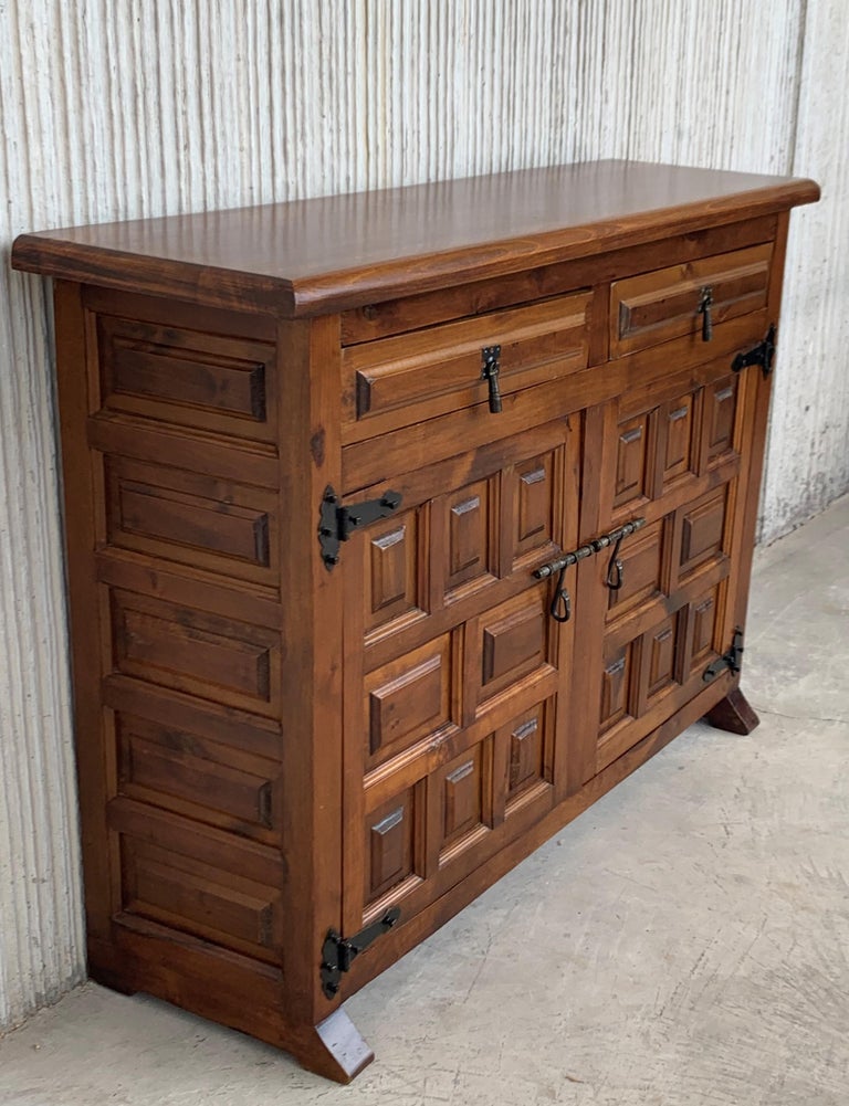 19th Catalan Spanish Baroque Carved Walnut Tuscan Two Drawers