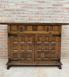19th Catalan Spanish Baroque Carved Walnut Tuscan Two Drawers Credenza or Buffet