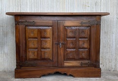 19th Catalan Spanish Baroque Carved Walnut Tuscan Two Drawers Credenza or Buffet