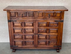 19th Catalan Spanish Baroque Carved Walnut Tuscan Two Drawers Credenza or Buffet