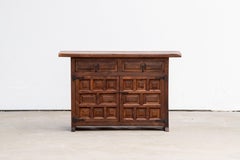 19th Catalan Spanish Baroque Carved Walnut Tuscan Two Drawers Credenza or Buffet