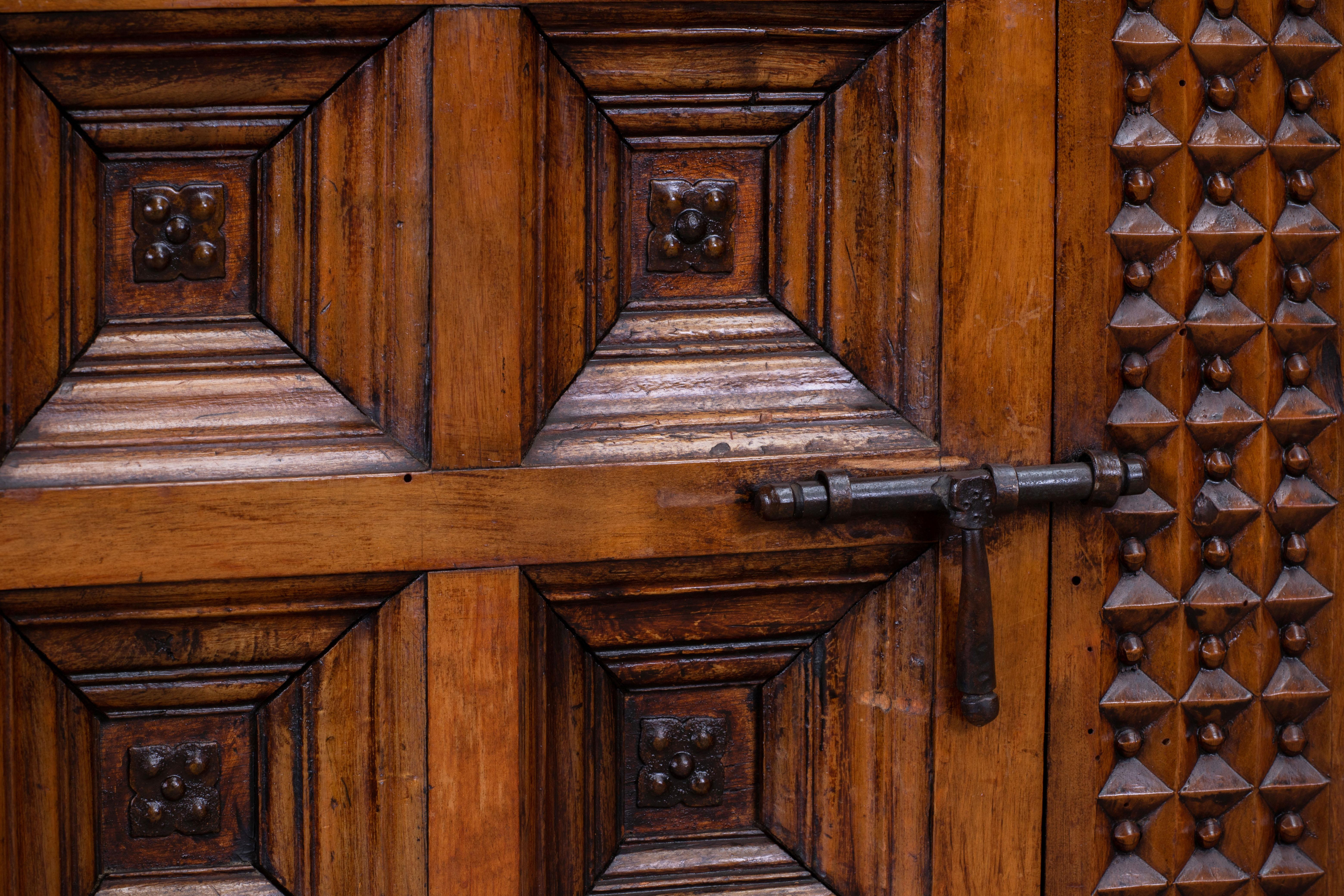 Hand-Carved 19th Catalan Spanish Baroque Carved Walnut Tuscan Two Drawers Credenza or Buffet