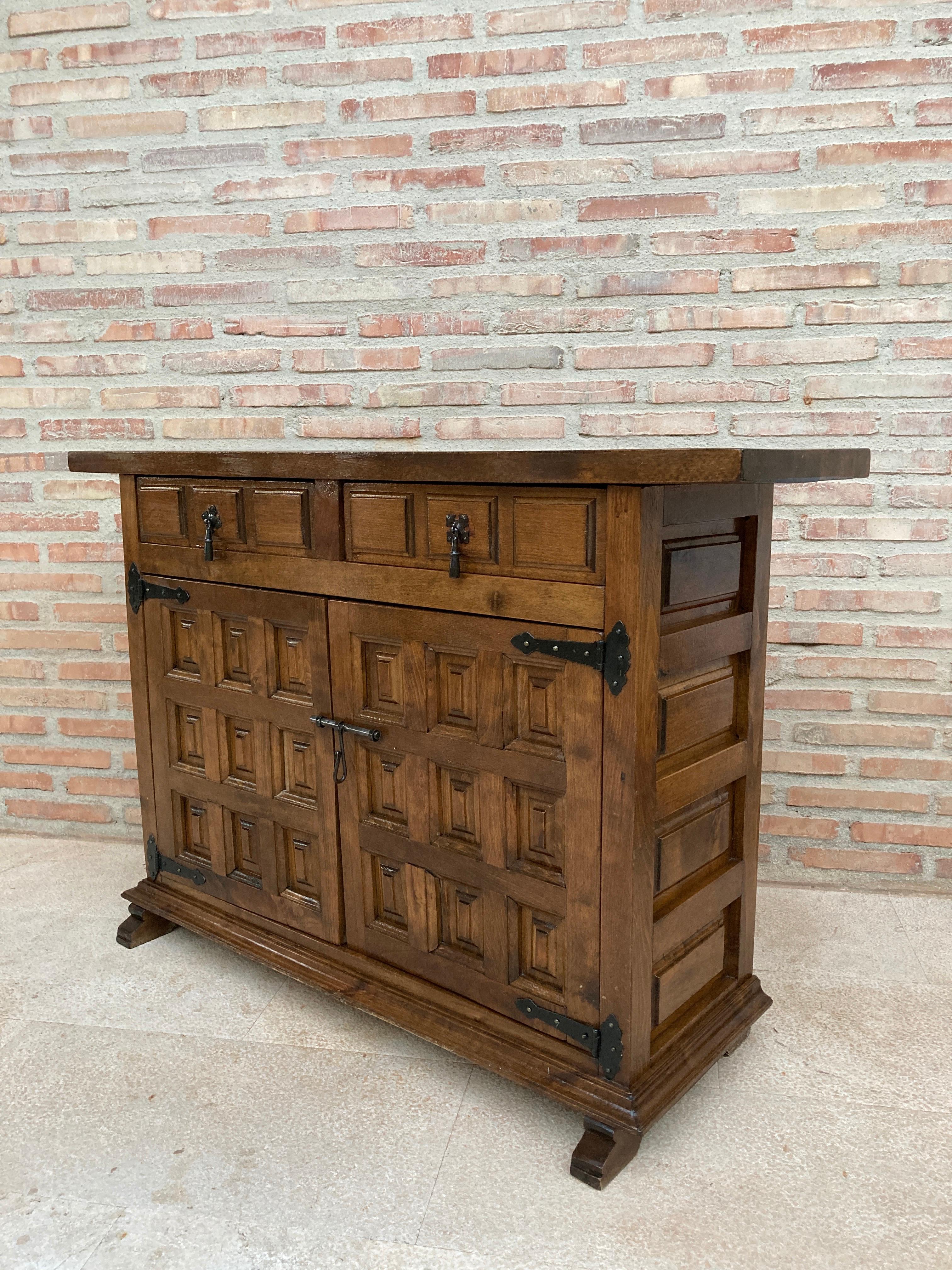 19th Catalan Spanish Baroque Carved Walnut Tuscan Two Drawers Credenza or Buffet 2