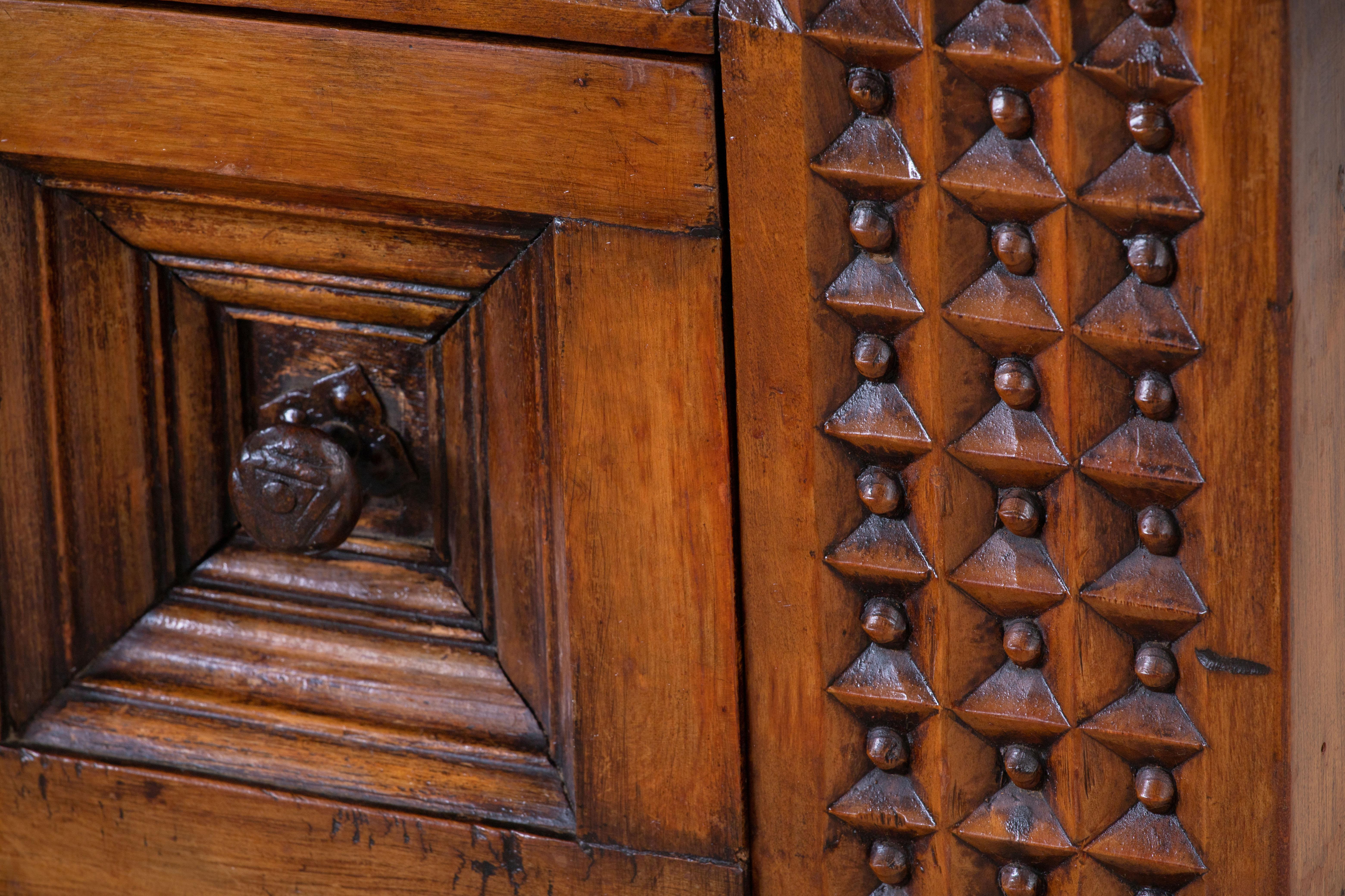 19th Catalan Spanish Baroque Carved Walnut Tuscan Two Drawers Credenza or Buffet 3