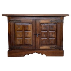 19th Catalan Spanish Baroque Carved Walnut Tuscan Two Drawers Credenza or Buffet